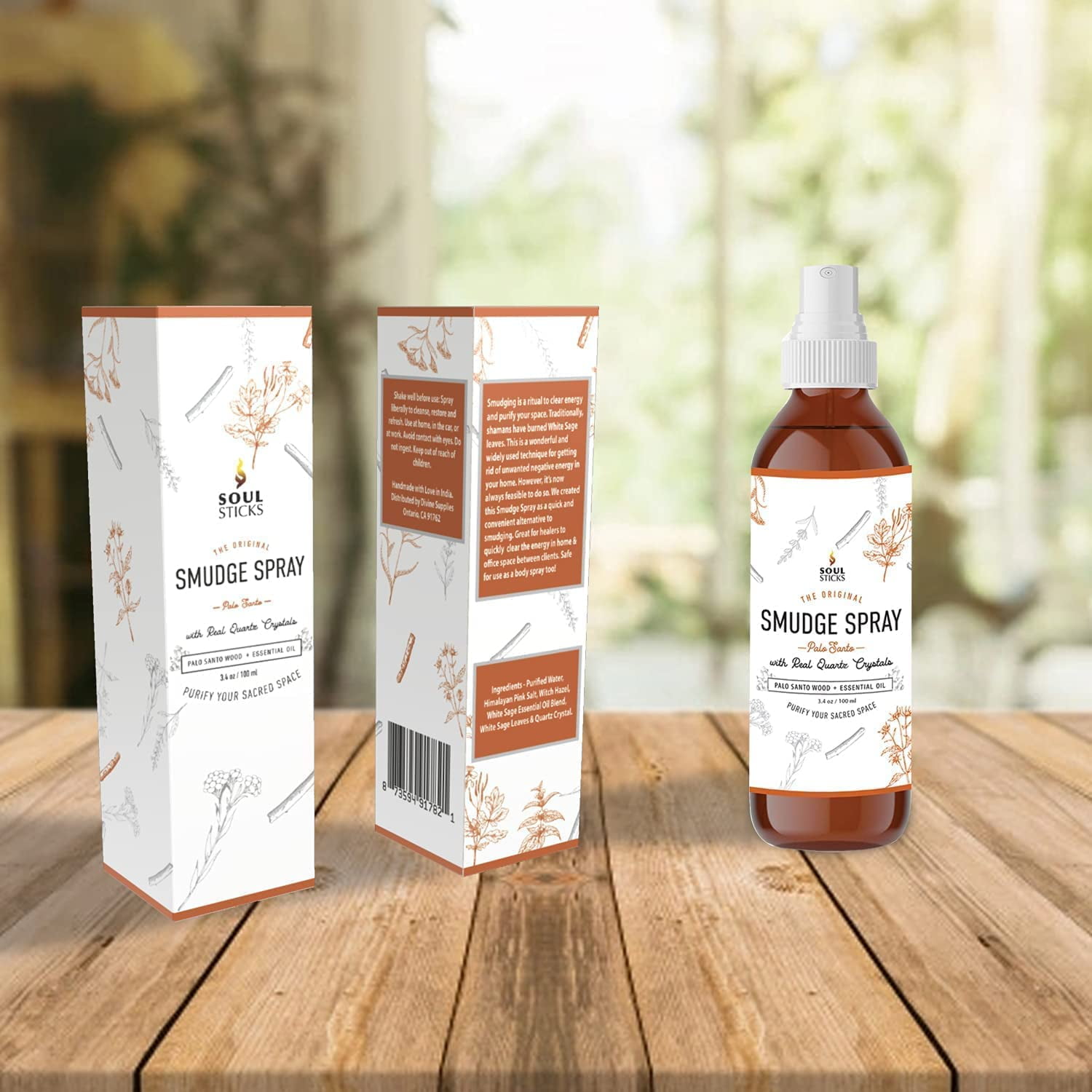 Soul Sticks Shaman's Kit Palo Santo Gift Set with Espiritu Incense Sticks, Sage Smudge Stick, Smudge Candle, Smudge Spray, 4" Selenite Wand in White Gift Box