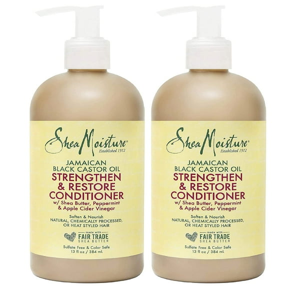 Shea Moisture Jamaican Black Castor Oil 13 Oz. Strengthen, Grow &Amp; Restore Conditioner With Shea Butter, Peppermint And Keratin - Sulfate Free And Color Safe - Value Pack Of 2 Each
