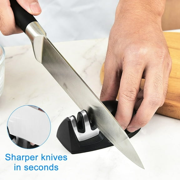 50009 Edge Grip 2-Stage Knife Sharpener, Black, Coarse & Fine Sharpeners, Compact For Easy Storage, Stable Non-Slip Base, Soft Grip Rubber Handle, Straight & Serrated Knives