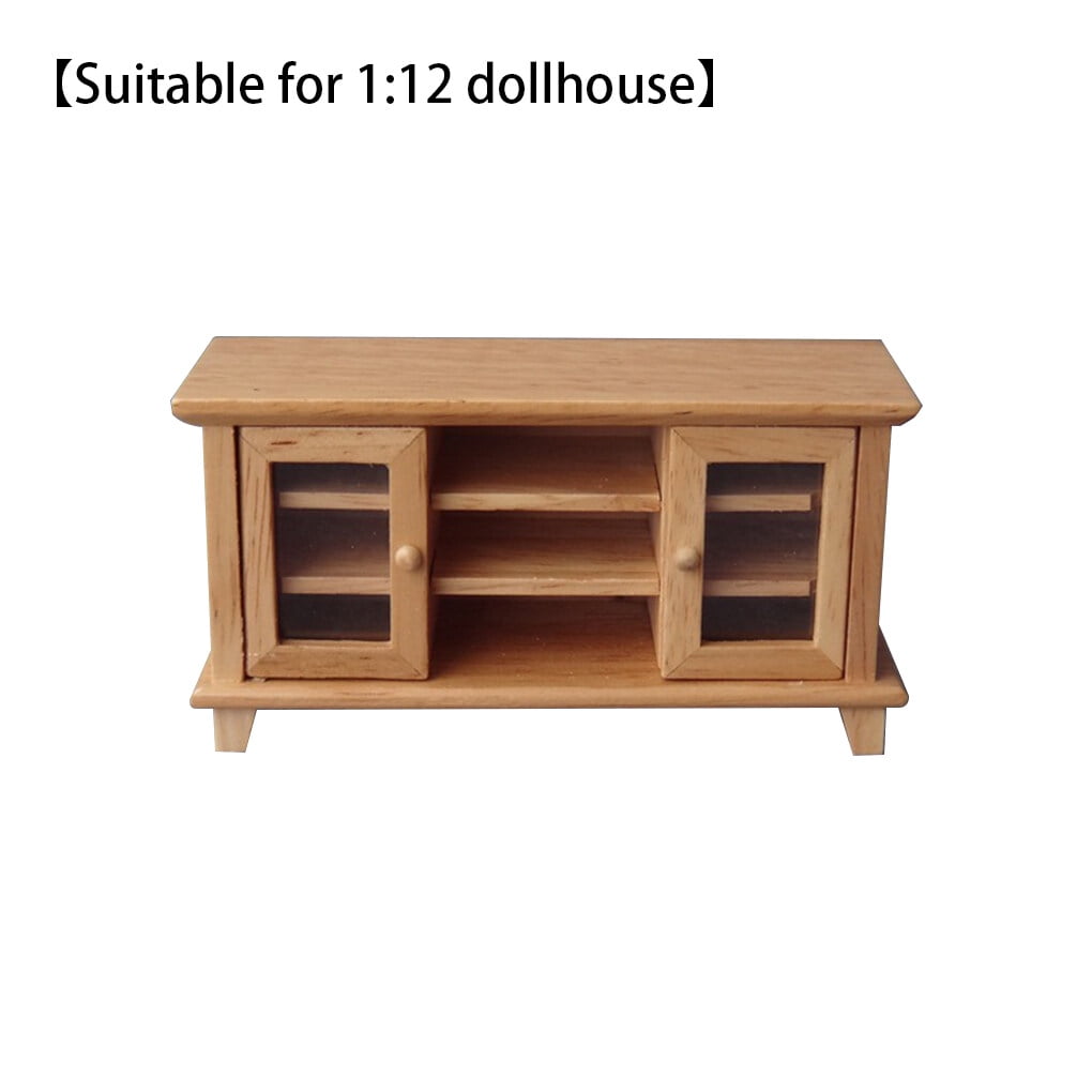1/12 TV Cabinet Mini Doll cabinet children House TV Table stand Children toy Children Toy Decoration TV Stand, Burlywood
