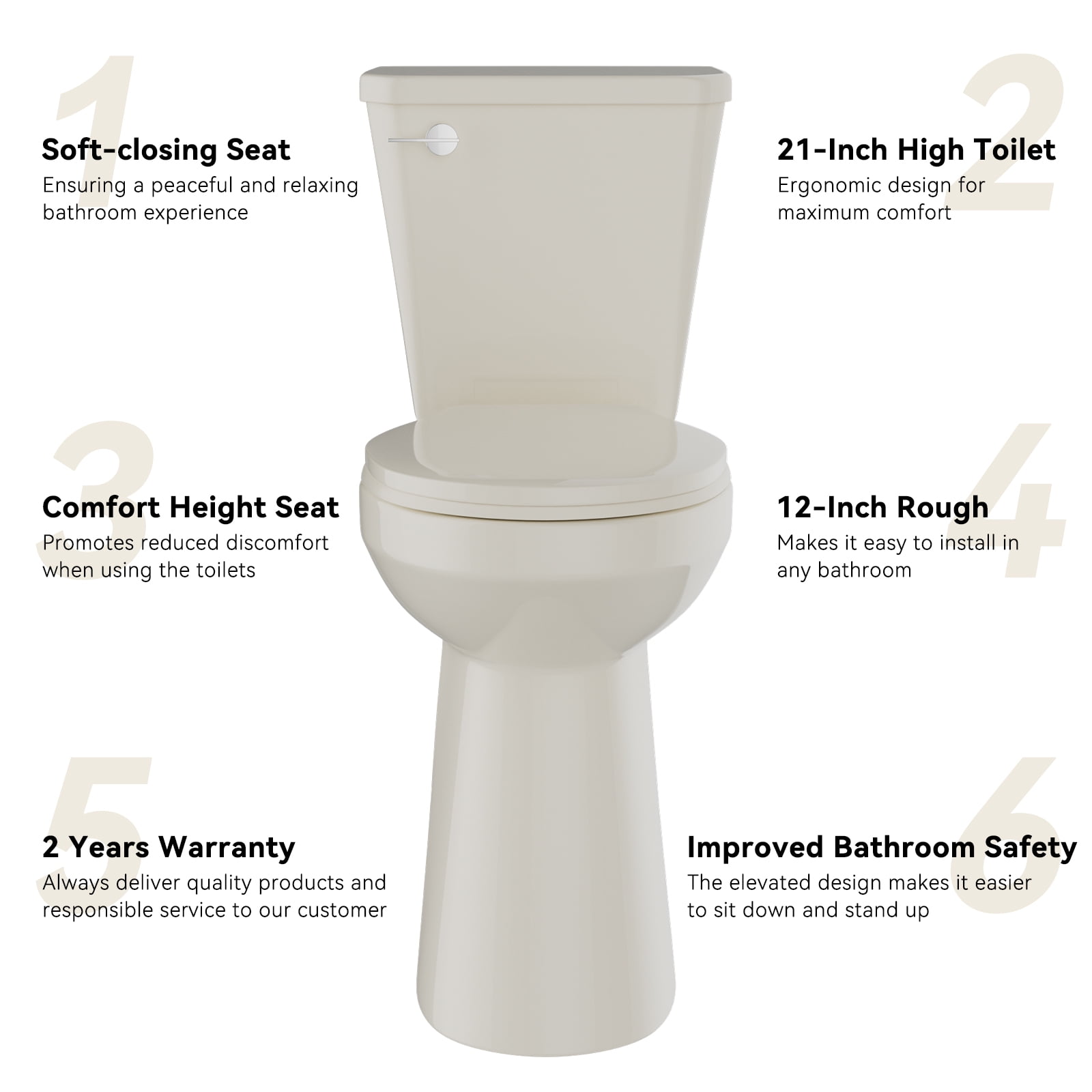 SUPERFLO  21  Inch Tall Toilet for Seniors,  ADA Elongated Height Toilet with Comfort Chair Seat, Extra Tall Toilets with 1.28 Gpf Powerful Single Flush, 12 Inch Rough In for Bathrooms &Tall Person