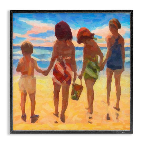 Stupell Industries Coastal Family Beach Vacation Black Framed Giclee Art, 12 x 12, by Graffitee Studios