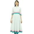 thumbnail image 7 of Bimba Womens Designer Cotton Kurta Long Flared Anarkali Kurti Dress With Pom-Pom, 7 of 7