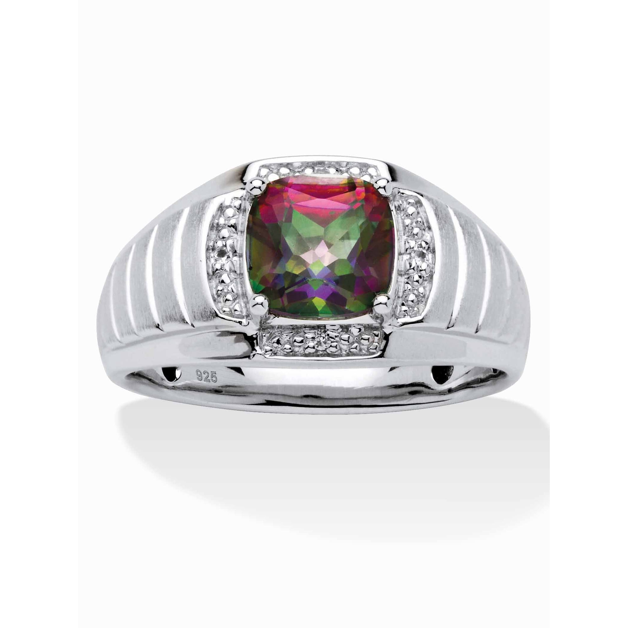 Men's 2.72 TCW Fire Topaz and White Sapphire Platinum-plated Silver Ring