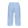 thumbnail image 5 of Linen Bermuda Shorts for Women Knee Length Summer Casual Elastic Waisted Shorts with Pockets Light Blue XL, 5 of 5