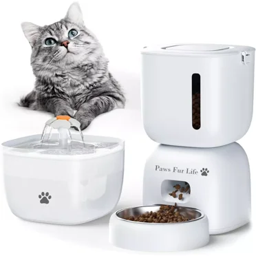 Automatic Cat Feeder & Water Fountain Set | Battery/Wired for Cats & Small Dogs
