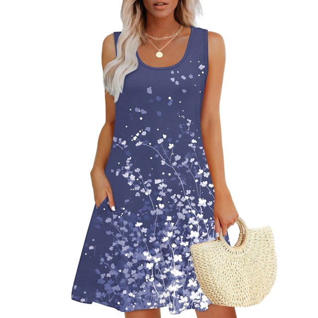 Ovzne Robes Grande Taille pour Femmes Rondes Robe Décontractée Ample d'Été Imprimée Sans Manches Col en V Ensemble Haut/chemise Grande Taille Imprimé Liquidation