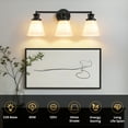 thumbnail image 6 of Bathroom Vanity Light Fixtures 3 Lights Modern Bathroom Lighting Fixtures Over Mirror with Frosted Milky Glass Shade Black Wall Sconce for Bath Bedroom, 6 of 9