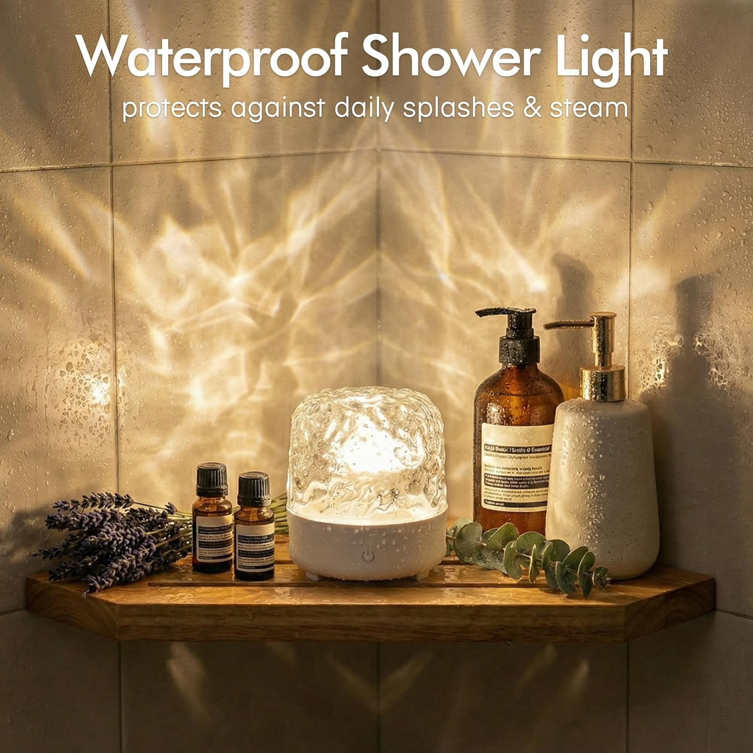 Waterproof Shower Light with Bluetooth Speaker, 16 Colors Changeable Shower Lamp for Inside Shower, Dimmable Ocean Wave Projector Light with Remote, LED Night Light Lamp for Bathroom, Bedroom Decor