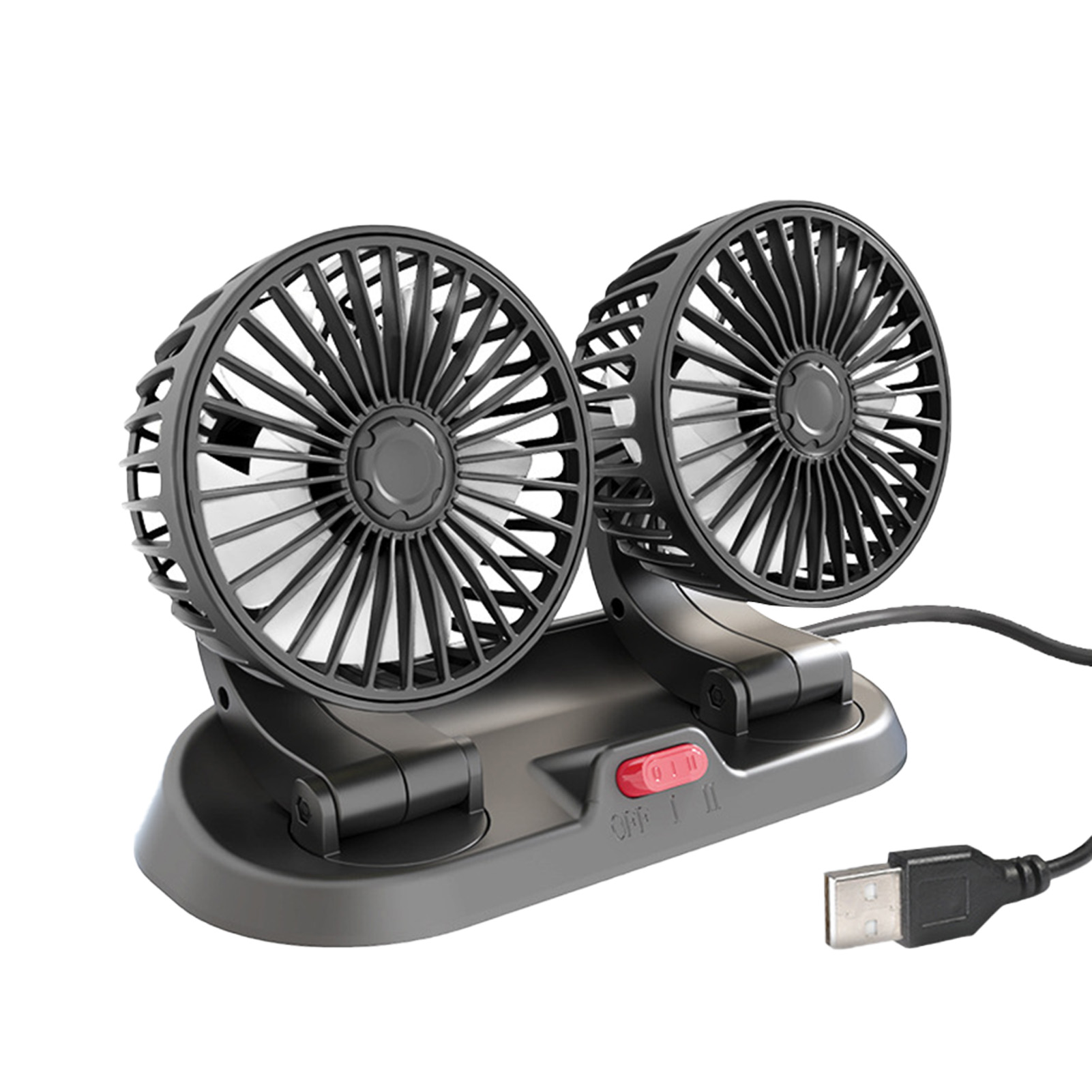 Dual Head Electric Fan Car Fan 360 Degree Rotation Portable Vehicle Fan, Vehicle Mounted USB