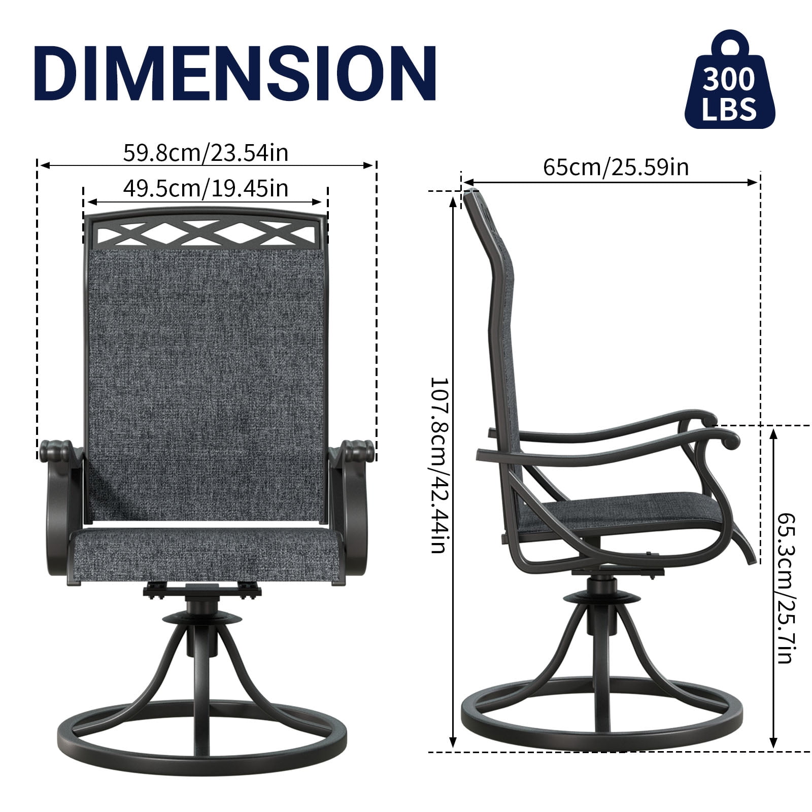 YLGJ Patio Swivel Chairs Set of 2, Outdoor Dining Chairs with Textilene High Back, All-Weather Rocker Chairs for Lawn and Porch, Gray