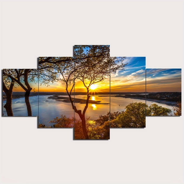 1/2pcs, Modern Canvas Painting Beautiful Sunrise Natural Landscape Tree Canvas Painting Posters And Prints Wall Art Pictures Home Decor No Frame