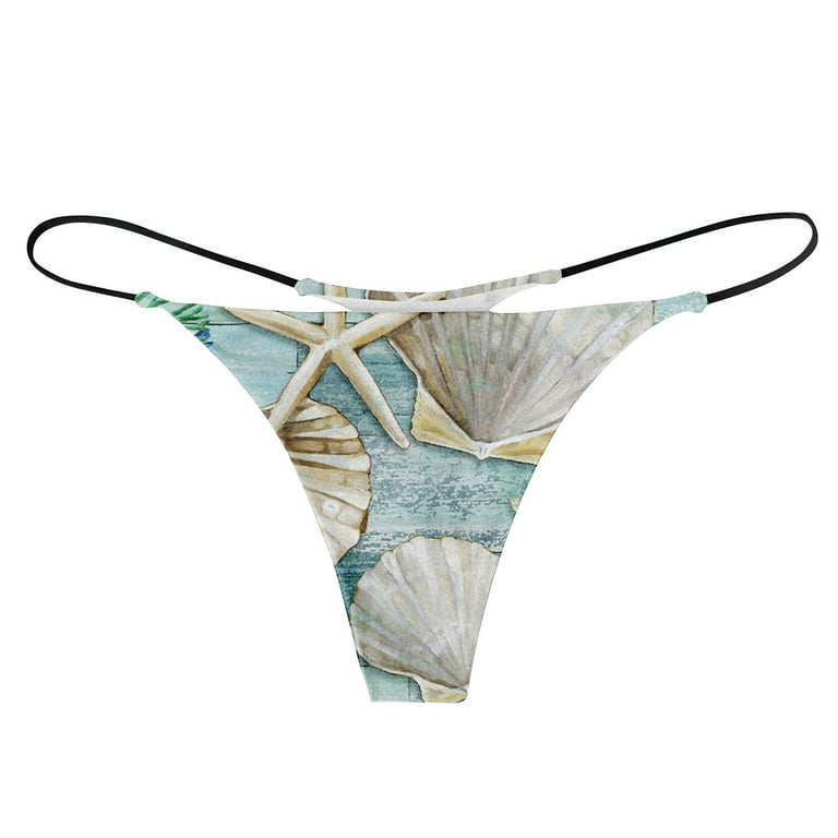Sksloeg Thongs for Women Floral Printed G-Strings Micro Thongs Bottom Tiny  Panties Underwear,White S 