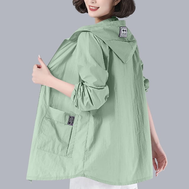 Veste de Protection Solaire pour Femmes Légère à Capuche Manches Longues pour Randonnée en Plein Air Vert 5TG