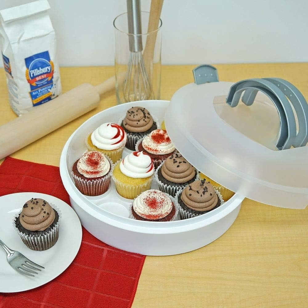 Pie Carrier with Lid and Handle – 3-in-1 Plastic Dessert Container for Pies, Cakes, Cupcakes, and Muffins