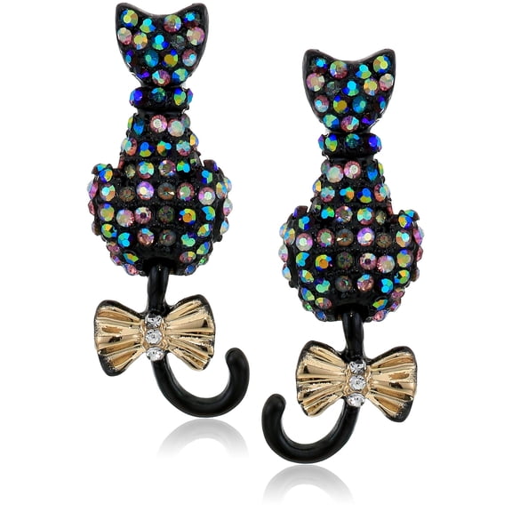 Betsey Johnson Pave Cat Drop Earrings