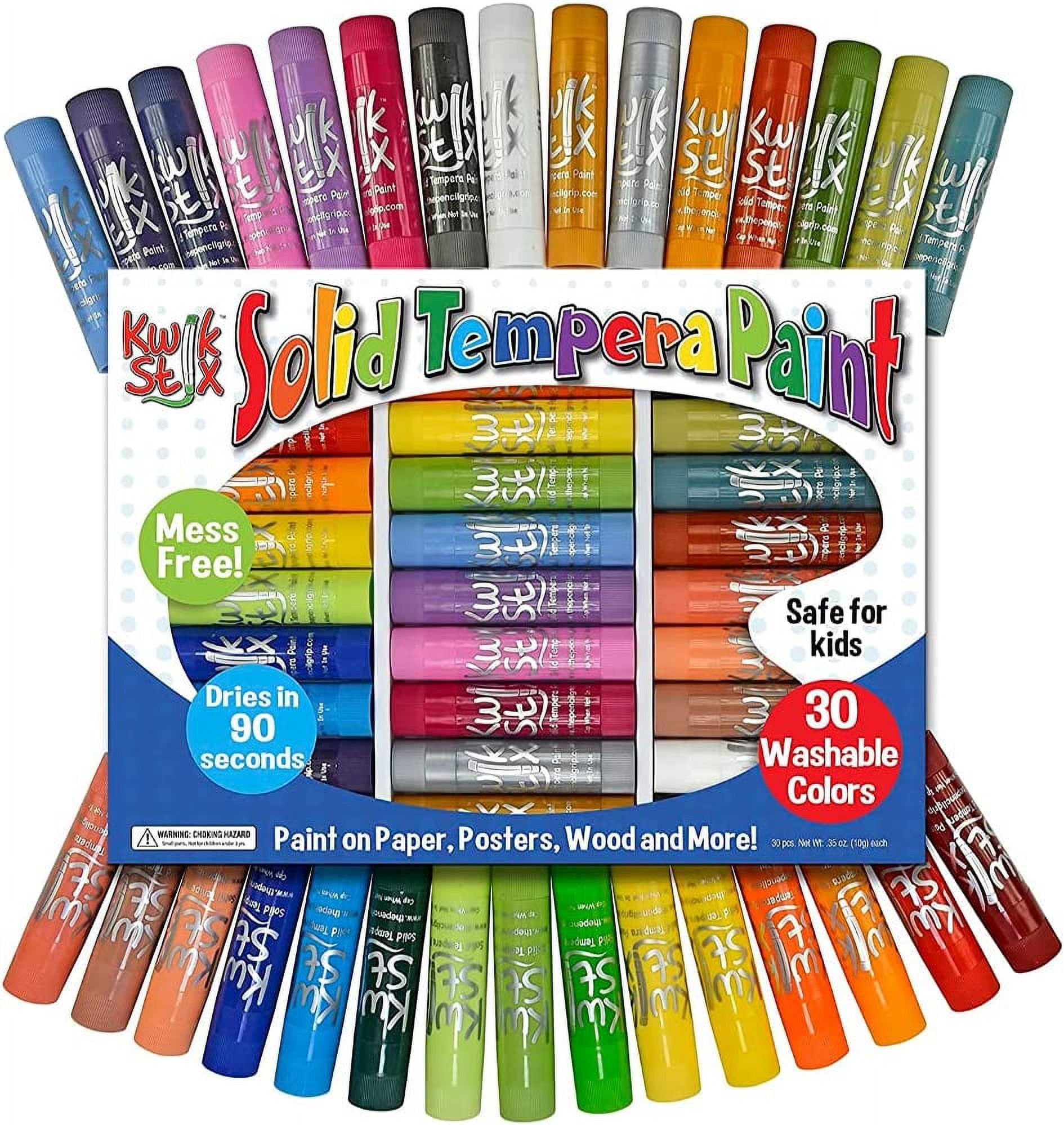 Kwik Stix Solid Tempera Paint Sticks, 30 Count, Washable, Quick-Drying, Non-Toxic, Classic, Pastel, Metallic, Earth, and Jewel Colors