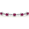thumbnail image 3 of Gem Stone King 925 Sterling Silver Red Created Ruby and Lab Grown Diamond Bracelet for Women | 4.65 Cttw | Gemstone July Birthstone | Oval 7X5MM | Fully Adjustable 9 inch, 3 of 6