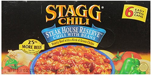 Stagg Steakhouse Reserve Beef Chili with Beans, 15 Oz, 6 Count Cans