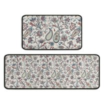Vintage Kitchen Mat Doormat Set Of 2, Non-Slip Boho Floral Patterns Indoor/Outdoor Rug for Floor Front Door, Kitchen, Bathroom Decor,Modern Style 17" X 47" and 17" X 30"