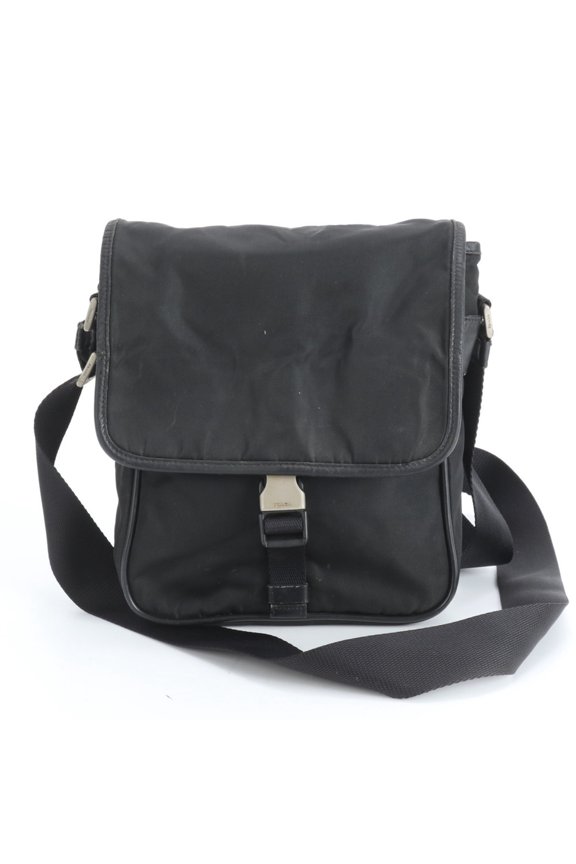 Pre-Owned Prada Tessuto Nylon Triangle Logo Leather Shoulder Bag Messenger Black Men's