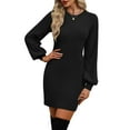 thumbnail image 5 of Women's Casual Dress Long Sleeve Round Neck Solid Color Classic Fit Midi Dress for Spring Fall Daily Wear,Black,S, 5 of 6