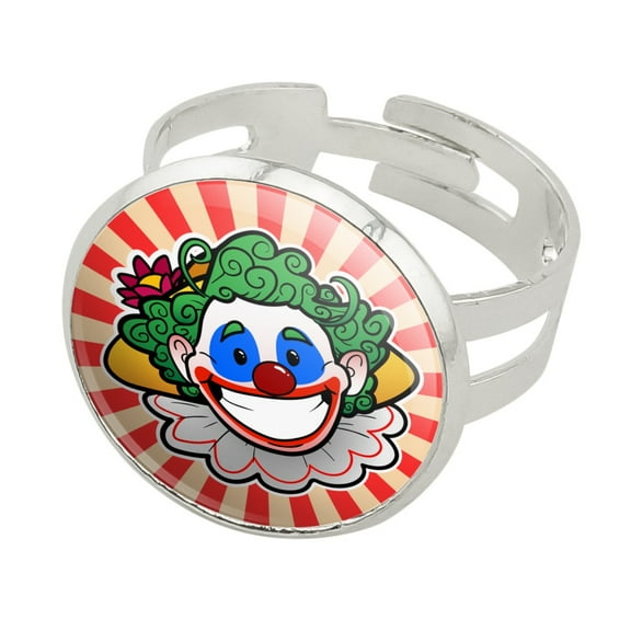Clown Happy Face Silver Plated Adjustable Novelty Ring