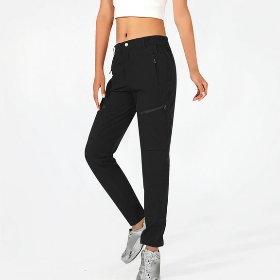 ChaoHeng Casual Pants Women Plus Size Women's Multi-Pocket Cargo Joggers Outdoor Hiking Convertible Tactical Pants with Drawstring Cuffs,Black XXXXL