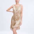 thumbnail image 5 of Elainilye Fashion Sequin Dress for Women 1920 Vintage Sequin Dress Studded Tassel Dress High-end Banquet V-neck Small Dress,Beige, 5 of 6