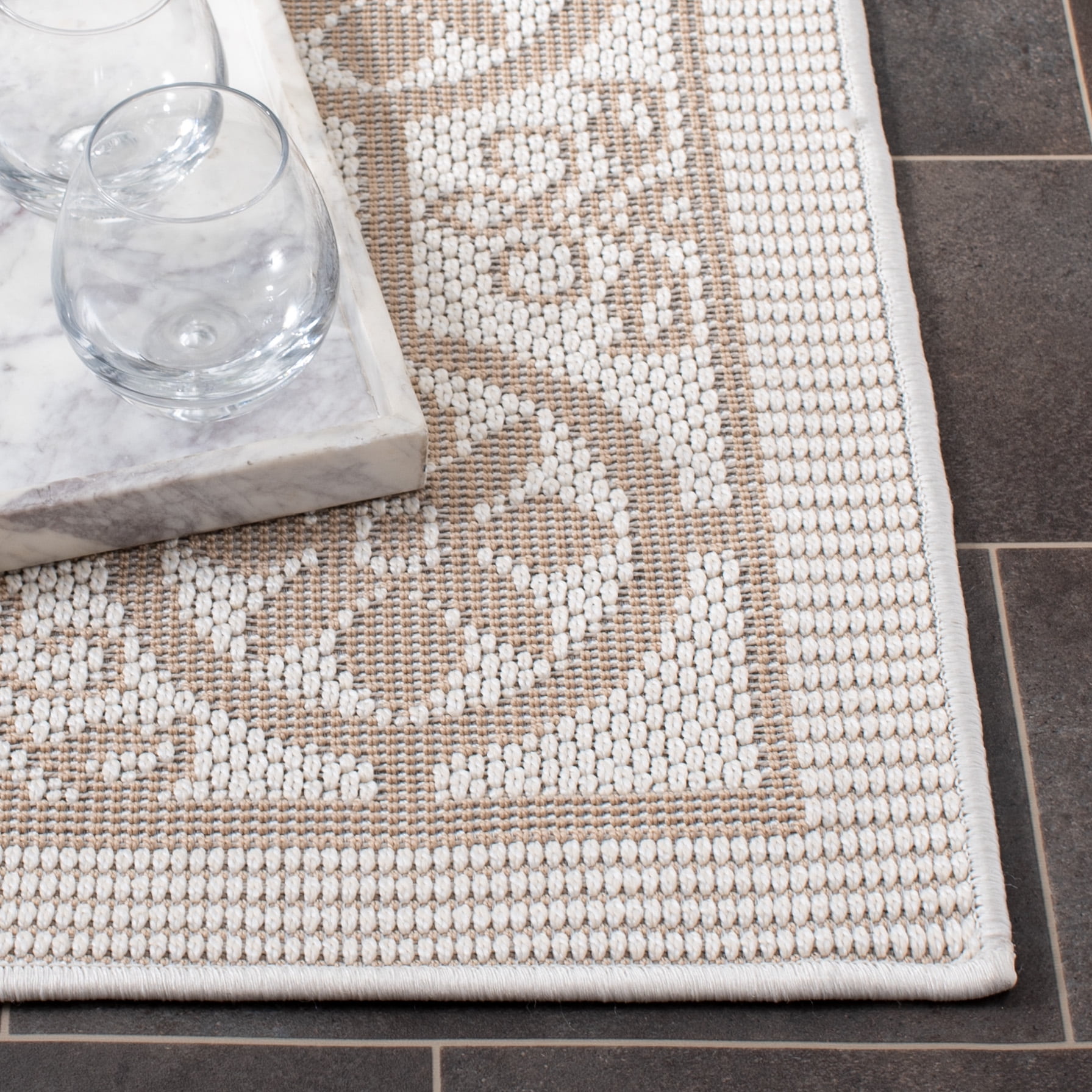SAFAVIEH Machine Washable Rug Indoor/Outdoor Bermuda Collection - Bermuda Zoey Floral Bordered Indoor/Outdoor Area Rug Ivory/Beige, 9' x 12'