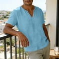 thumbnail image 2 of Klisyaur Men's Cotton Linen Shirt Short Sleeve V Neck Casual Lightweight Breathable Tee for Summer Beach, 2 of 5