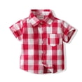 thumbnail image 2 of Xudanell Boys Plaid Shirt Kids Short Sleeve Button Down Shirts Summer Boys Shirt Easy Matching, 2 of 6