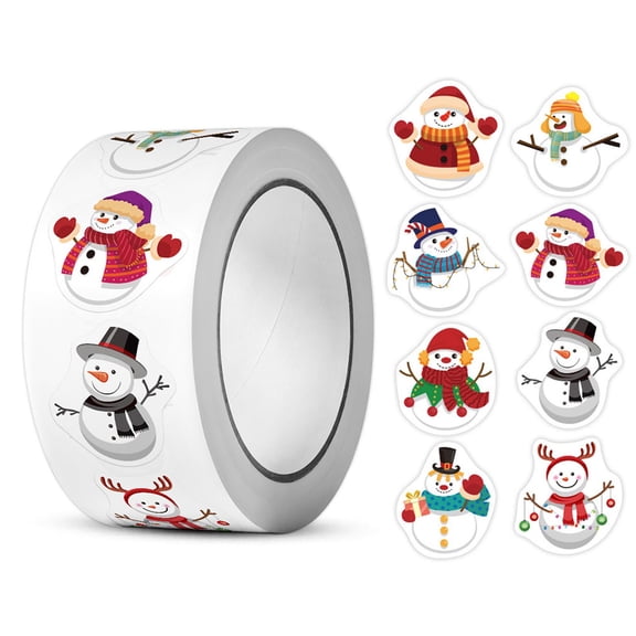 BOBOMOTI 500Pcs Christmas Stickers Roll Clearance Christmas Theme Stickers Cute Snowman Decorative Decals for Gift Decor Card Envelopes Sealing Christmas Supplies