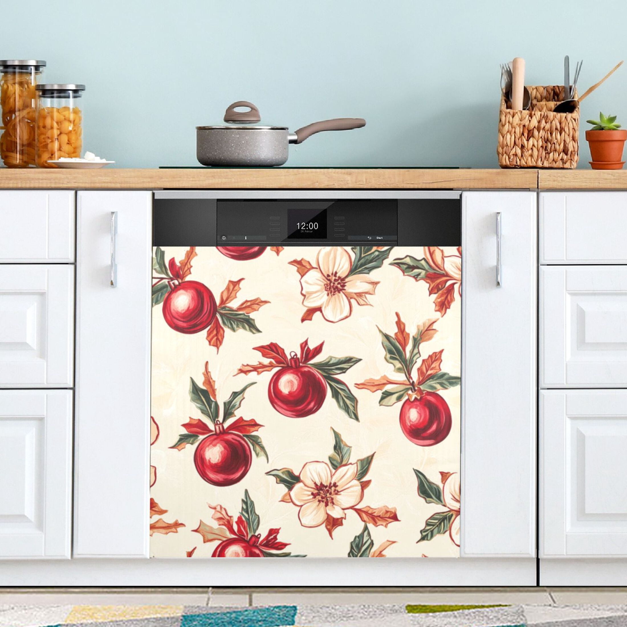 Dishwasher Magnetic Sticker 23x26 Inch Refrigerator Magnetic Sticker Washing Machine Magnetic Sticker Kitchen Panel Magnetic Sticker Home Decor Christmas Red Ball