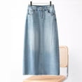 thumbnail image 2 of Women'S Light Wash Denim Skirt 2025 New High Waist A-Line Bodycon Midi Summer Skirt Slim Fit Casual Streetwear Fashion Must Have, 2 of 6