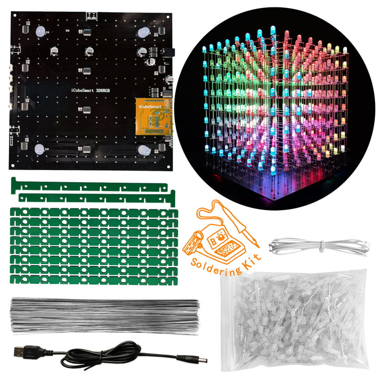 iCubeSmart 3D8RGB Led cube kit DIY electronics kit 8x8x8 Learning to  soldering project kit Best gift for children(3D8RGB)