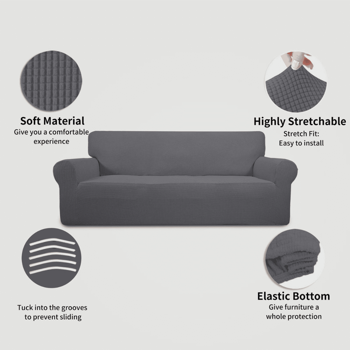 DUANJY Premium Water Repellent Sofa Cover, Stretch Sofa Couch Slipcover Furniture Protector, Small Checks Super Soft Fabric Couch Cover Gray