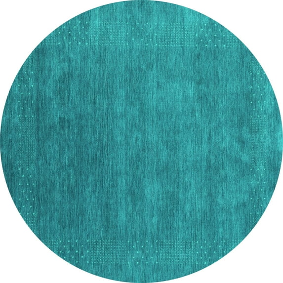 Ahgly Company Indoor Round Abstract Turquoise Blue Contemporary Area Rugs, 3' Round