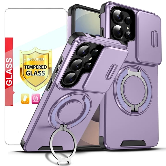 Kryonix for Samsung Galaxy S26 Ultra 6.9'' Case with Screen Protector,Includes a Sliding Camera Cover,360° Magnetic Rotated Ring Kickstand,Military Grade Shockproof Protective Cover,Purple