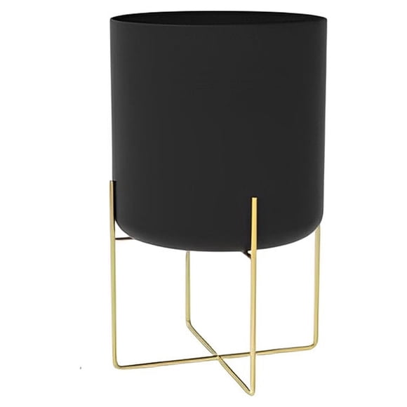 Matsuzay Soporte de planta de oro con maceta de flores Estante de sala de estar de tipo piso multifuncional Maceta de metal grande para Jardín y Patio Negro