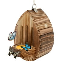 Grusce Bee House with Feeder, Wood Bee Habitat with Rope, Decorative Hanging House, Moth Feeder for Garden Patio Balcony