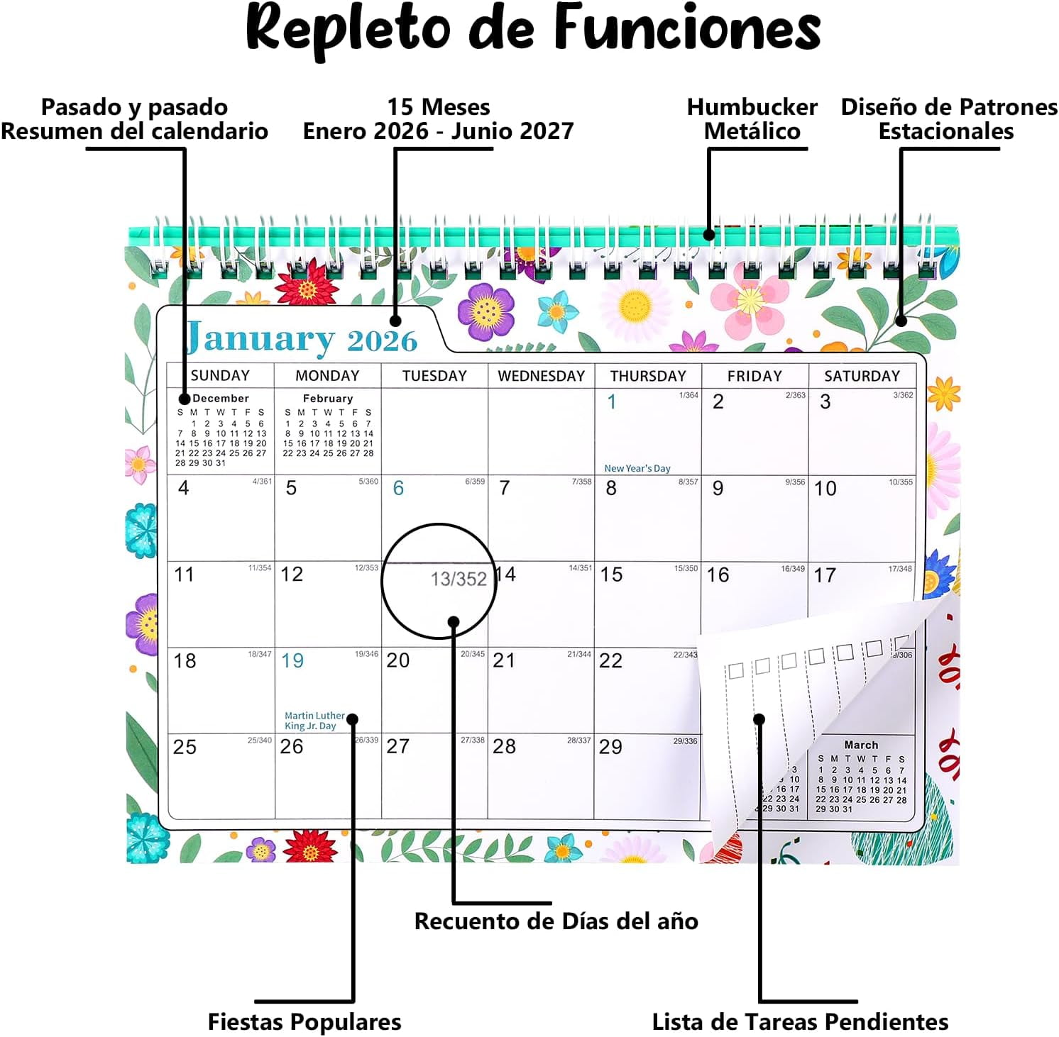 2026-2027 Calendar, Portable Flip Calendar, January 2026 - June 2027, with To-Do List Page, 20.5 cm x 7.4 cm, for Office, Home and School