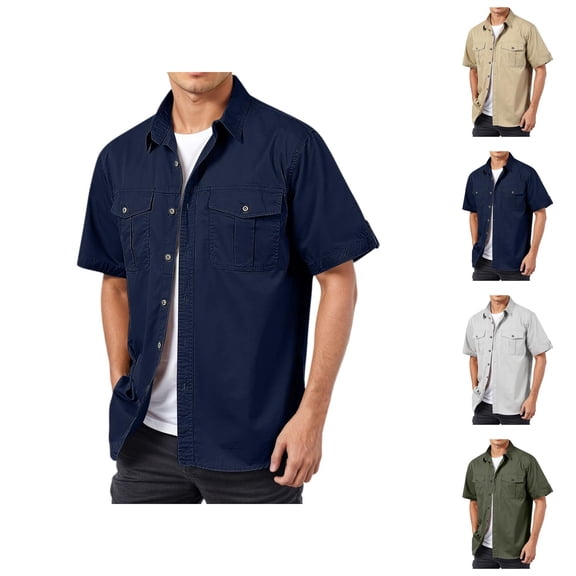 Shirt Jacket for Men Summer Casual Short Sleeve Button Down Collared Relaxed Fit Lightweight Work Shirts