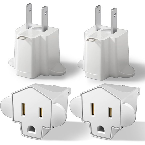 Portable 3 Prong to 2 Prong Outlet Adapter, Fireproof 392℉ 3-2 Prong Adapter Converter, Heavy Duty Wall Plug Adapter for Household Appliances Industrial, 1875W Max, 4 Packs