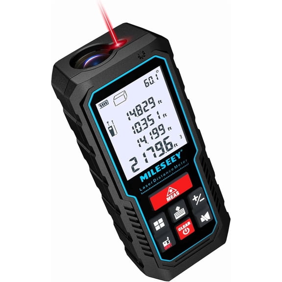 Lar Measure Device, 393ft Digital Tape with Upgrade Electronic Angle nsor, 2mm Accuracy, Area Measurement,Volume and Pythagoras, 2" LCD Backlit,Mute, Battery Included