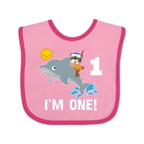 Inktastic First Birthday 1 Year Old Dolphin Boys or Girls Baby Bib