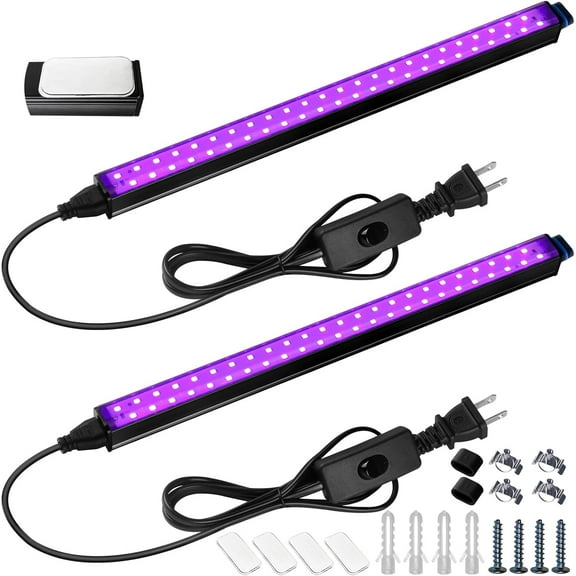 EnjinZZ Black Light Bar, 10W 1FT Magnetic LED Black Lights, for Glow Party, Fluorescent Poster Paint, Blacklight Halloween Decorations, Linkable UV Light, Plug with Built-in ON/Off Switch, 2 Packs