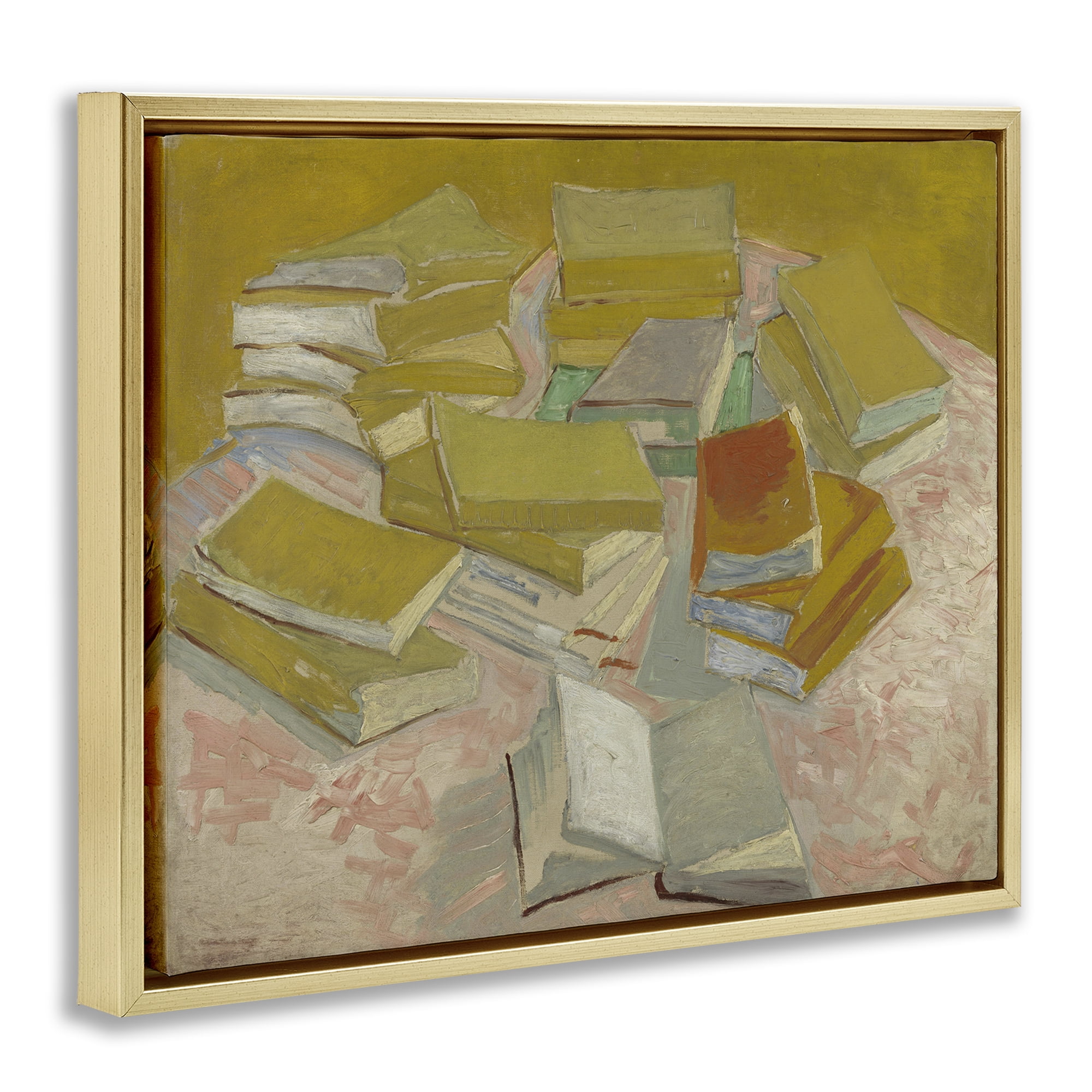 Stupell Industries Classical Piles of French Novels Education Painting Gold Floater Framed Canvas Art Print Wall Art, 31 x 25