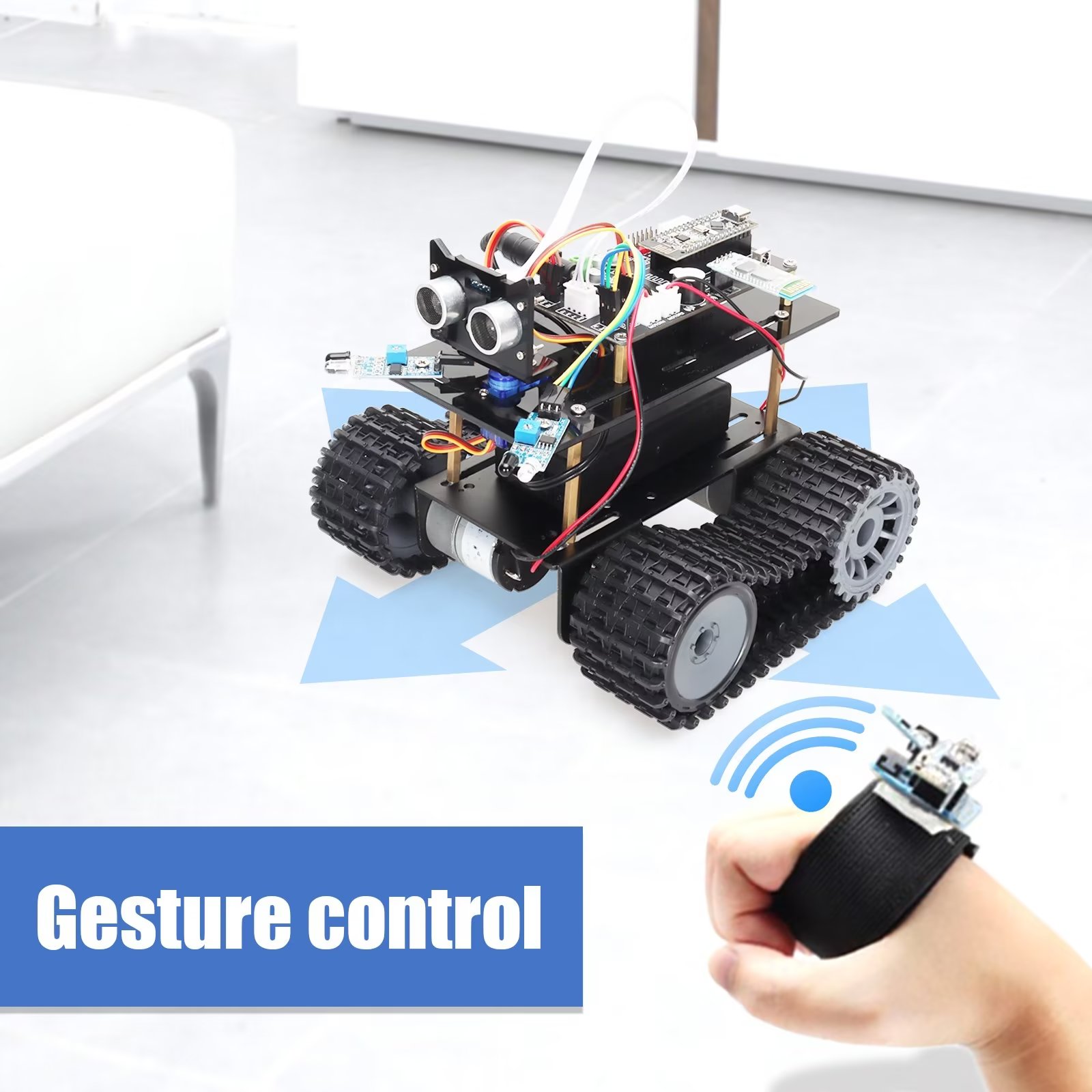 TSCINBUNY Smart Robot Car Kit, DIY Toy Car Robotic Kit Obstacle Avoidance IDE C/C++ Programmable Wireless Gesture Tank Smart Robot Car Kit