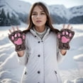 thumbnail image 4 of Cat Claw Bear Paw Fingerless Winter Plush Gloves, 4 of 5